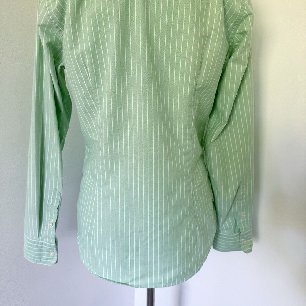 Womens Ralph Lauren Slim Fit Green Striped Flesh Pony Long Sleeve Shirt Size 12 - Picture 15 of 15